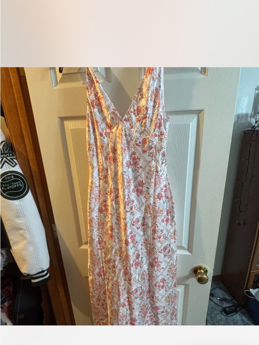 Beginning Boutique White Maxi Dress with Pink Floral Print